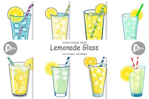 Digital Paper Lemonade Glass Digital Pattern artnoy 