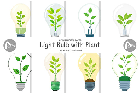 Digital Paper Light Bulb with Plant Digital Pattern artnoy 
