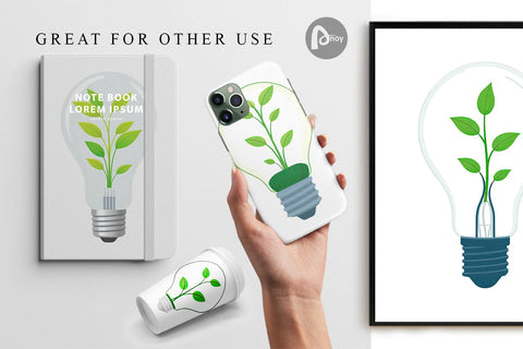 Digital Paper Light Bulb with Plant Digital Pattern artnoy 