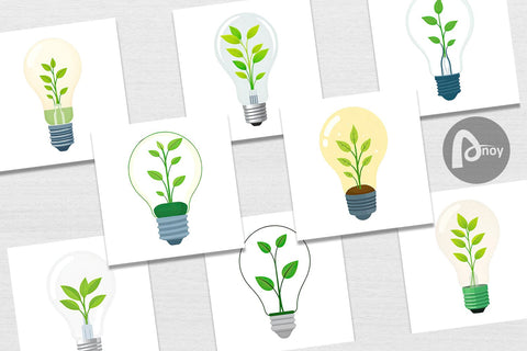 Digital Paper Light Bulb with Plant Digital Pattern artnoy 