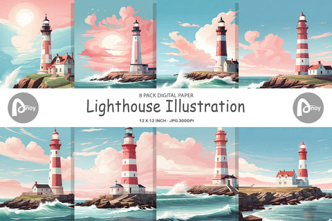 Digital Paper Lighthouse Illustration Digital Pattern artnoy 