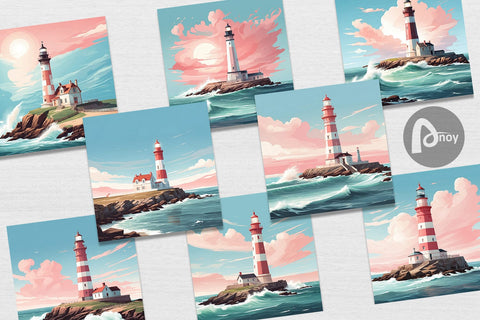 Digital Paper Lighthouse Illustration Digital Pattern artnoy 