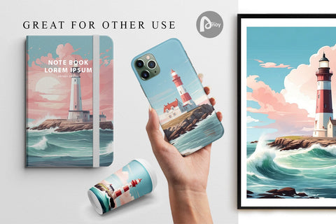 Digital Paper Lighthouse Illustration Digital Pattern artnoy 