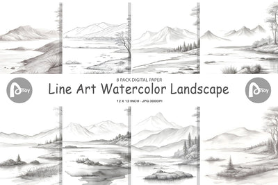 Digital Paper Line Art Landscape Digital Pattern artnoy 