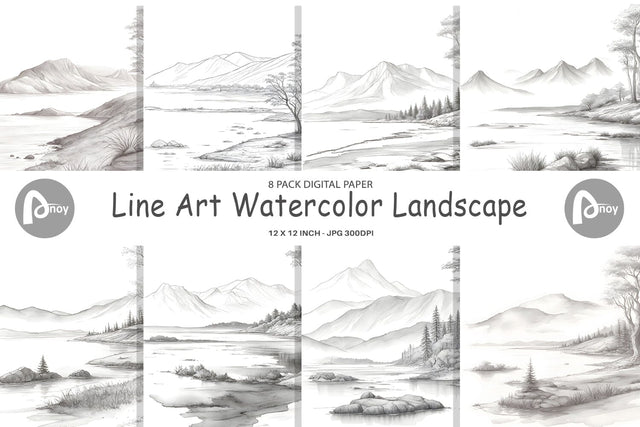 Digital Paper Line Art Landscape Digital Pattern artnoy 