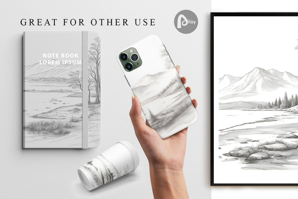 Digital Paper Line Art Landscape - So Fontsy