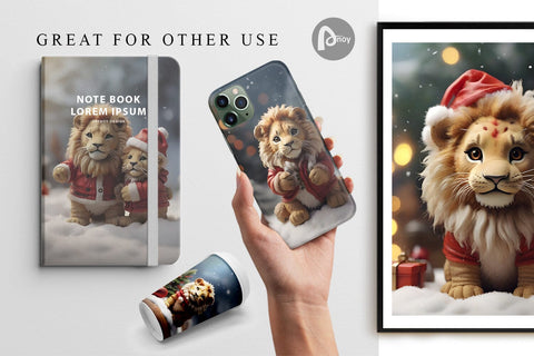 Digital Paper Lion Christmas Digital Pattern artnoy 