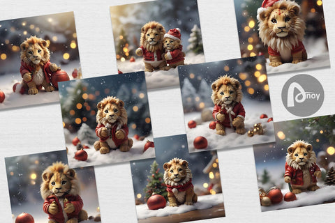 Digital Paper Lion Christmas Digital Pattern artnoy 
