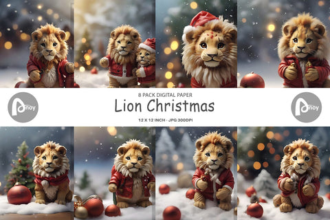 Digital Paper Lion Christmas Digital Pattern artnoy 