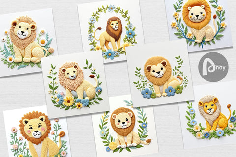 Digital Paper Lion Embroidery Digital Pattern artnoy 