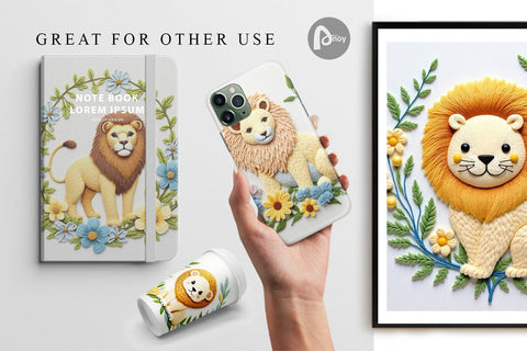 Digital Paper Lion Embroidery Digital Pattern artnoy 