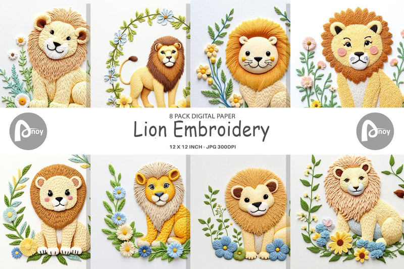 Digital Paper Lion Embroidery Digital Pattern artnoy 