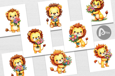 Digital Paper Lion Spring Bouquet Digital Pattern artnoy 