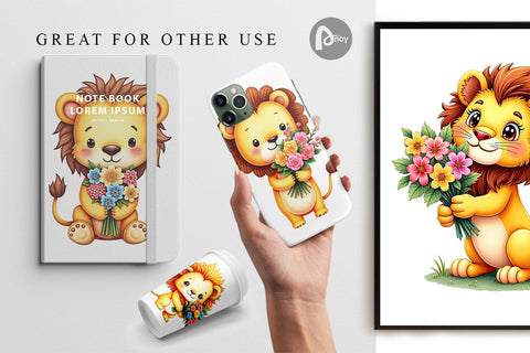 Digital Paper Lion Spring Bouquet Digital Pattern artnoy 