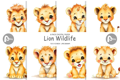 Digital Paper Lion Wildlife Digital Pattern artnoy 