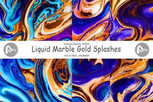 Digital paper Liquid Marble Gold Splashes Digital Pattern artnoy 