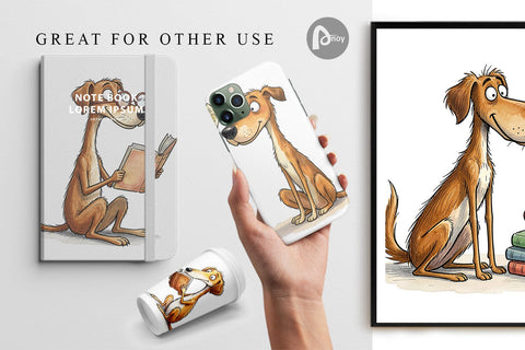 Digital Paper Literary Loungers Dog Watercolor Digital Pattern artnoy 
