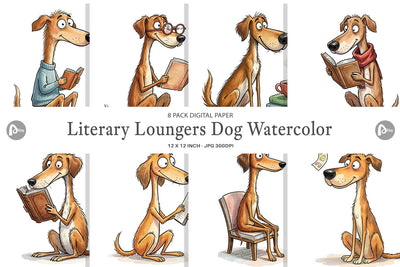 Digital Paper Literary Loungers Dog Watercolor Digital Pattern artnoy 