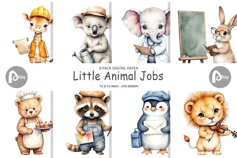 Digital Paper Little Animal Jobs Digital Pattern artnoy 