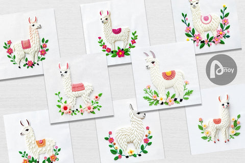 Digital Paper Llama Embroidery Digital Pattern artnoy 