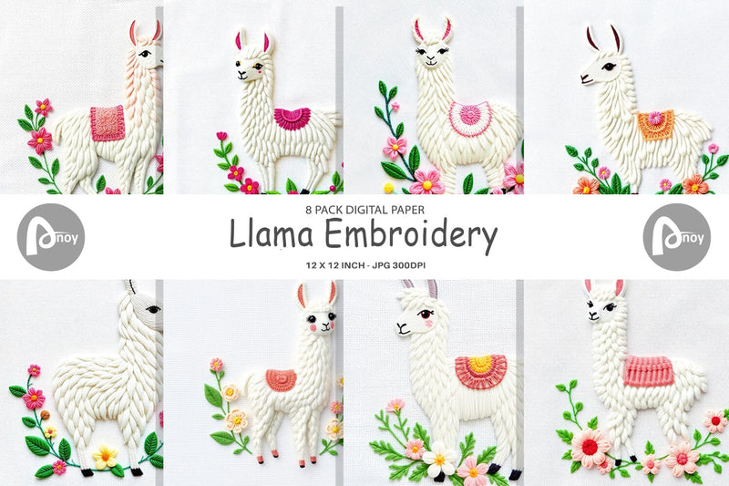 Digital Paper Llama Embroidery Digital Pattern artnoy 