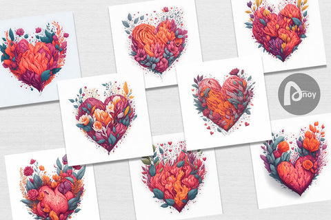 Digital Paper Love Heart with Floral Digital Pattern artnoy 