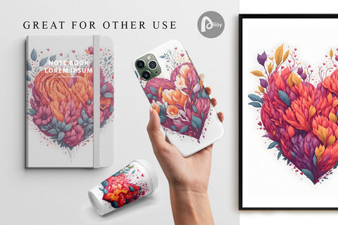 Digital Paper Love Heart with Floral Digital Pattern artnoy 