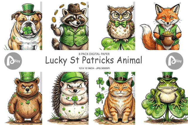 Digital Paper Lucky St Patricks Animal Digital Pattern artnoy 