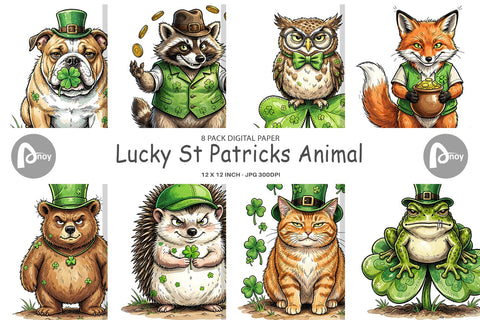 Digital Paper Lucky St Patricks Animal Digital Pattern artnoy 