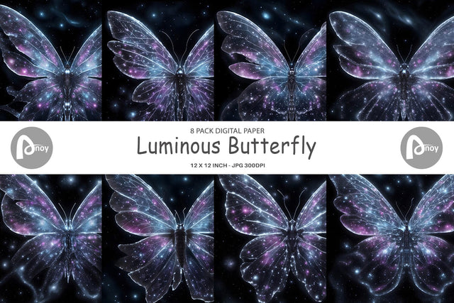 Digital Paper Luminous Butterfly Digital Pattern artnoy 