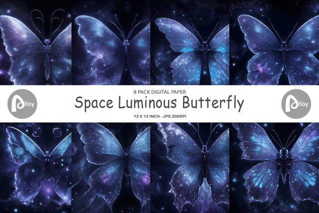 Digital Paper Luminous Butterfly Space Digital Pattern artnoy 