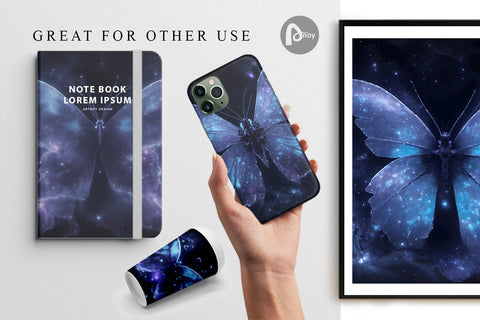 Digital Paper Luminous Butterfly Space Digital Pattern artnoy 