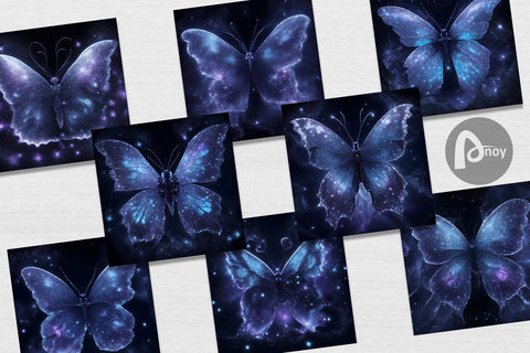 Digital Paper Luminous Butterfly Space Digital Pattern artnoy 