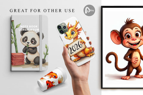 Digital Paper Lunar New Year Cuties 2026 Watercolor Digital Pattern artnoy 