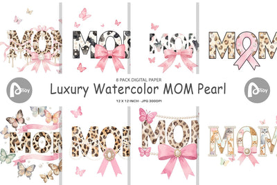 Digital Paper Luxury Watercolor MOM Pearl Digital Pattern artnoy 