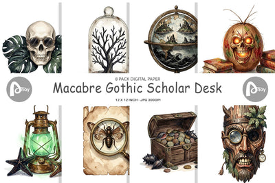Digital Paper Macabre Gothic Scholar Desk Digital Pattern artnoy 