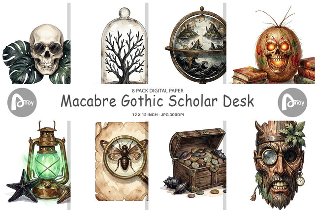 Digital Paper Macabre Gothic Scholar Desk Digital Pattern artnoy 