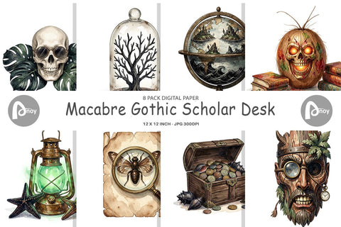 Digital Paper Macabre Gothic Scholar Desk Digital Pattern artnoy 