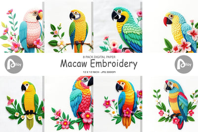 Digital Paper Macaw Embroidery Digital Pattern artnoy 