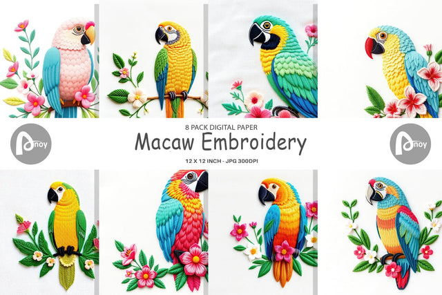 Digital Paper Macaw Embroidery Digital Pattern artnoy 