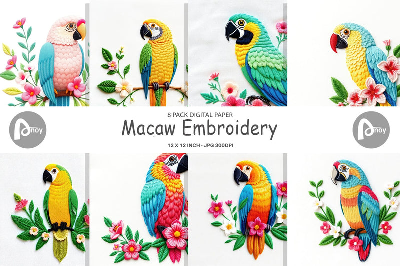 Digital Paper Macaw Embroidery Digital Pattern artnoy 