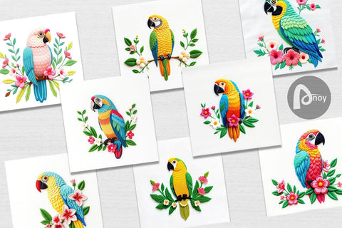 Digital Paper Macaw Embroidery Digital Pattern artnoy 