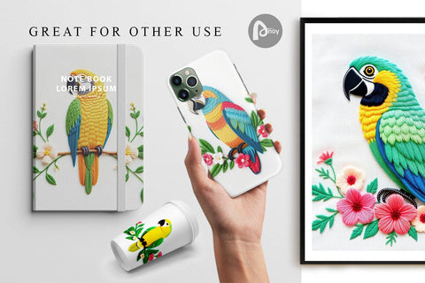 Digital Paper Macaw Embroidery Digital Pattern artnoy 