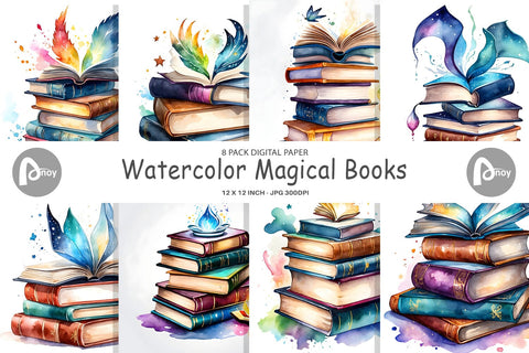 Digital Paper Magical Books Digital Pattern artnoy 