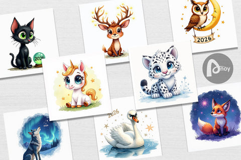 Digital Paper Magical Midnight Celebration 2026 Animals Digital Pattern artnoy 