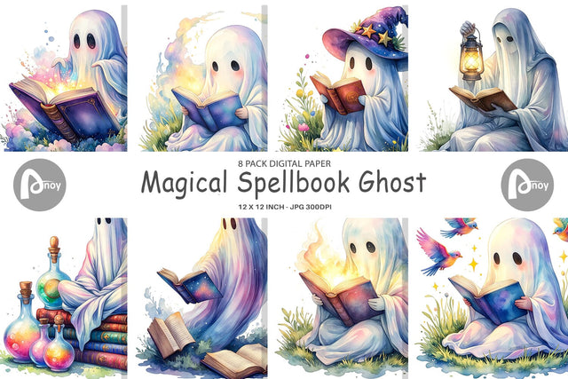 Digital Paper Magical Spellbook Ghost Sublimation artnoy 