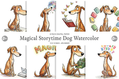 Digital Paper Magical Storytime Dog Watercolor Digital Pattern artnoy 