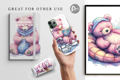 Digital Paper Mama Bear Reading Watercolor Digital Pattern artnoy 