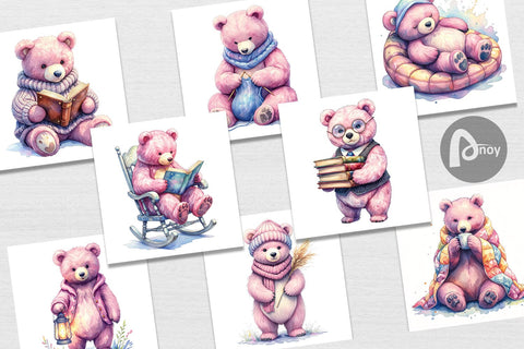 Digital Paper Mama Bear Reading Watercolor Digital Pattern artnoy 