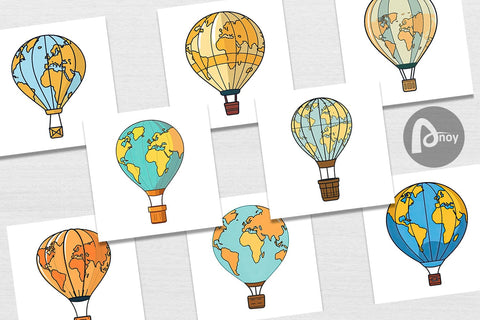 Digital Paper Map Hot Air Balloon Digital Pattern artnoy 